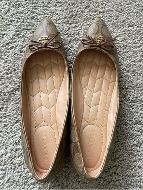 Coach Tan Signature Pointed-Toe Ballet Flats with Bow